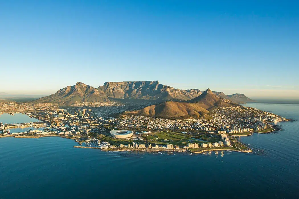 designer pool covers An aerial view of Cape Town and Table Mountain with stunning vistas, showcasing the natural beauty of this iconic destination.